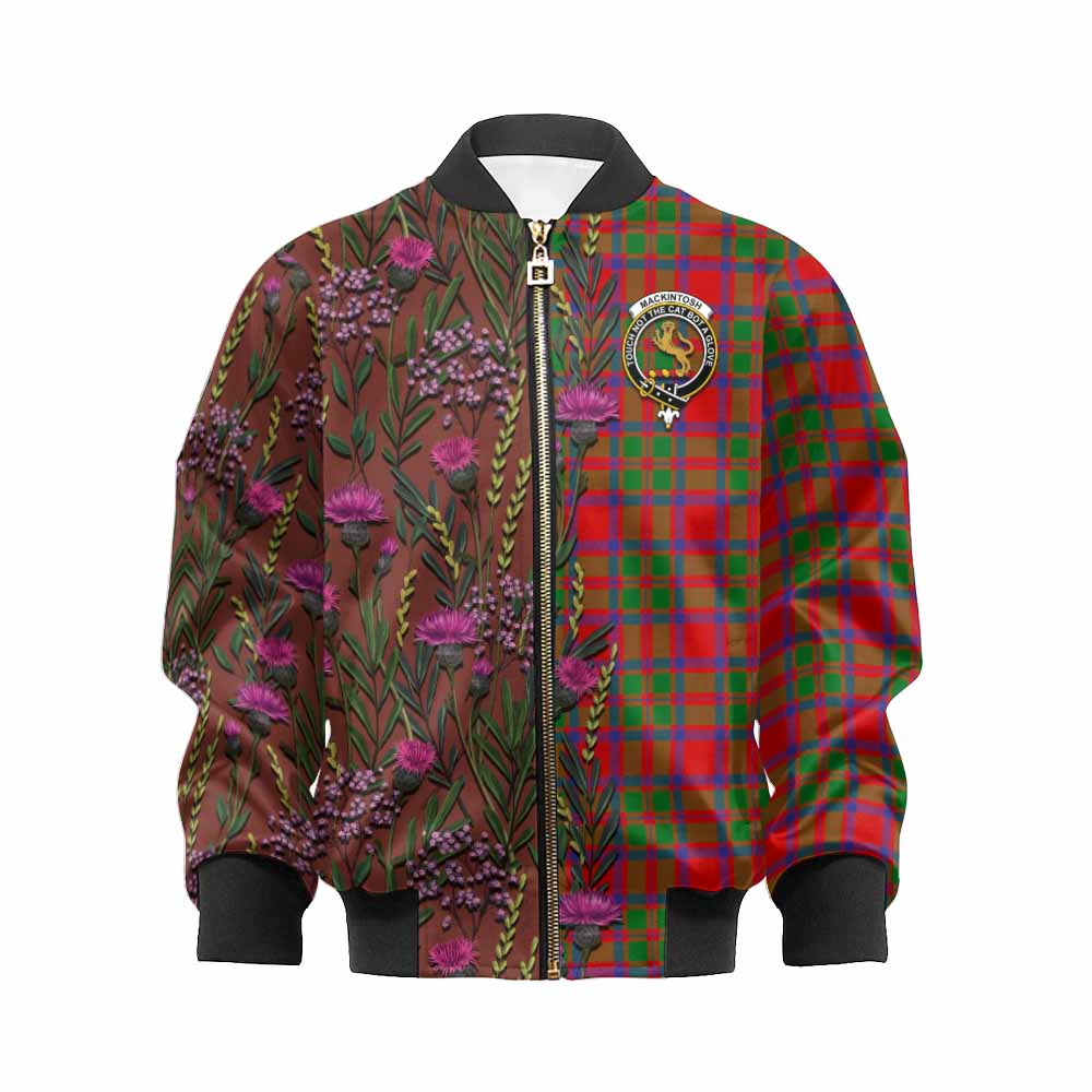 MacKintosh (McKintosh) Family Crest Tartan Kid Bomber Jacket Scottish Thistle Flower Pattern Half Style - Tartan Vibes Clothing