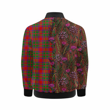 MacKintosh (McKintosh) Family Crest Tartan Kid Bomber Jacket Scottish Thistle Flower Pattern Half Style