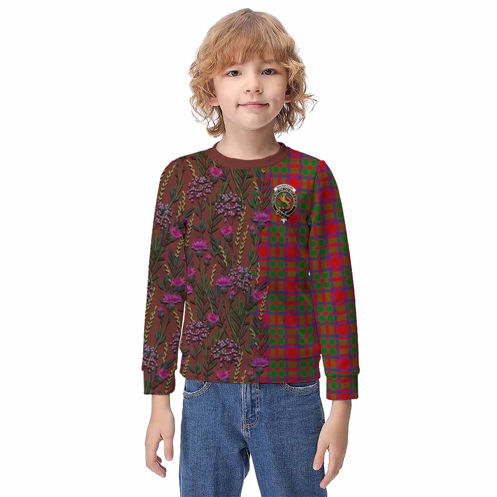 MacKintosh (McKintosh) Family Crest Tartan Kid Knitted Sweatshirt Scottish Thistle Flower Pattern Half Style - Tartan Vibes Clothing