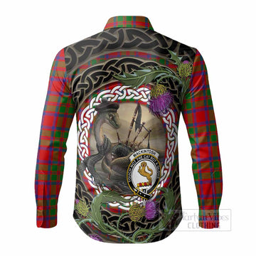 MacKintosh (McKintosh) Tartan Crest Bagpipe Nessie Long Sleeve Button Shirts Scottish Loch Ness Monster Celtic Thistle