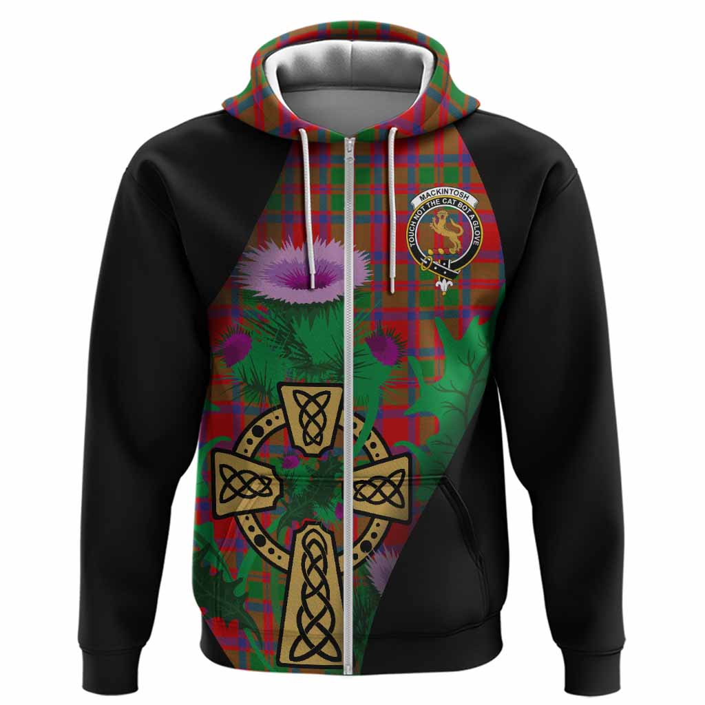 MacKintosh (McKintosh) Tartan Crest Hoodie Celtic Cross Thistle Flowers