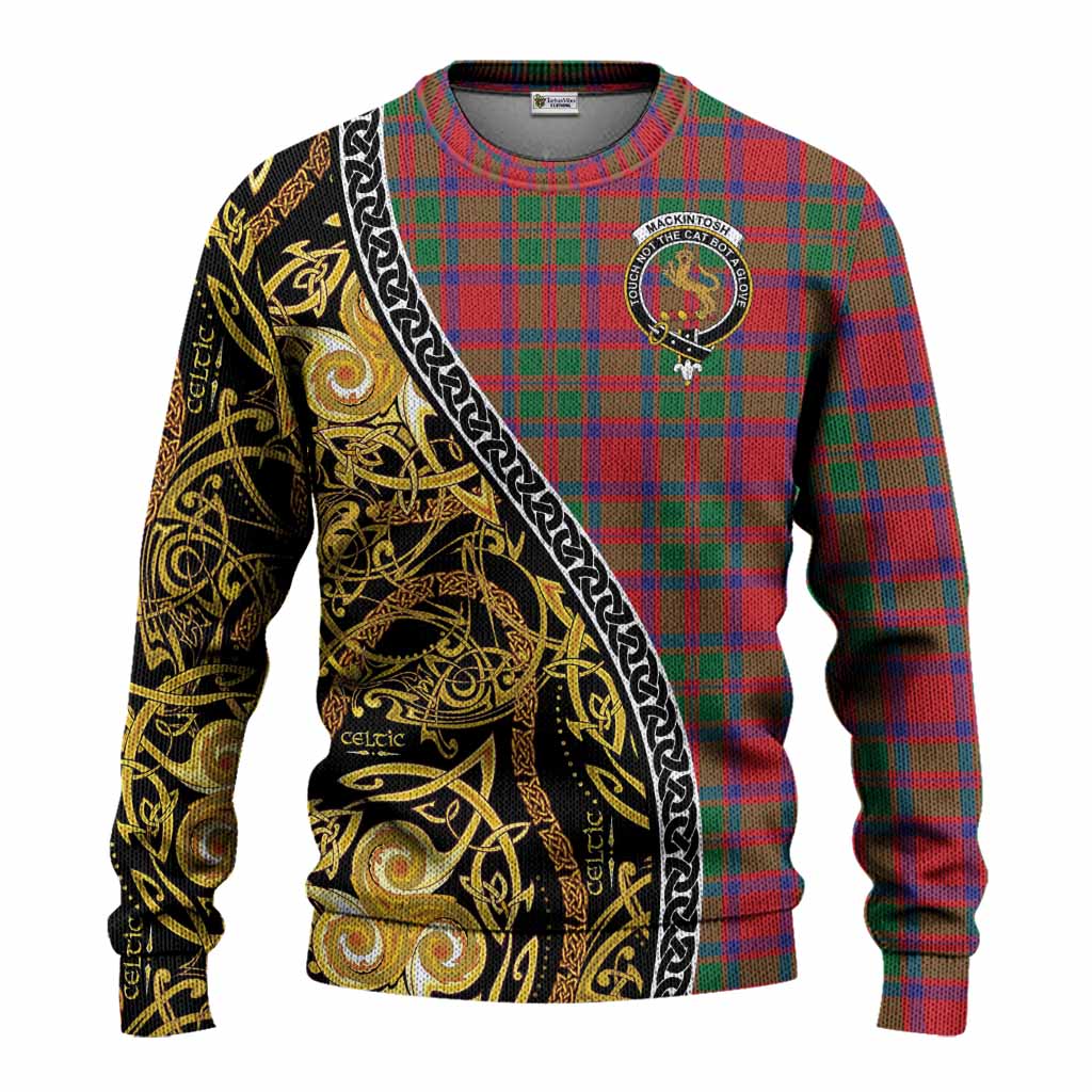 MacKintosh (McKintosh) Tartan Crest Knitted Sweater Celtic Knot and Triple Trickle Spiral Symbols
