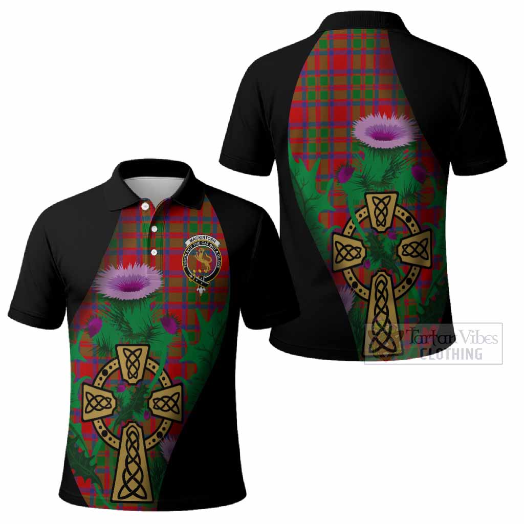 MacKintosh (McKintosh) Tartan Crest Polo Shirt Celtic Cross Thistle Flowers