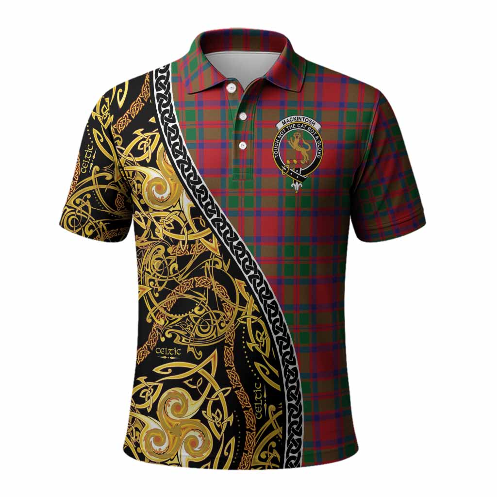 MacKintosh (McKintosh) Tartan Crest Polo Shirt Celtic Knot and Triple Trickle Spiral Symbols