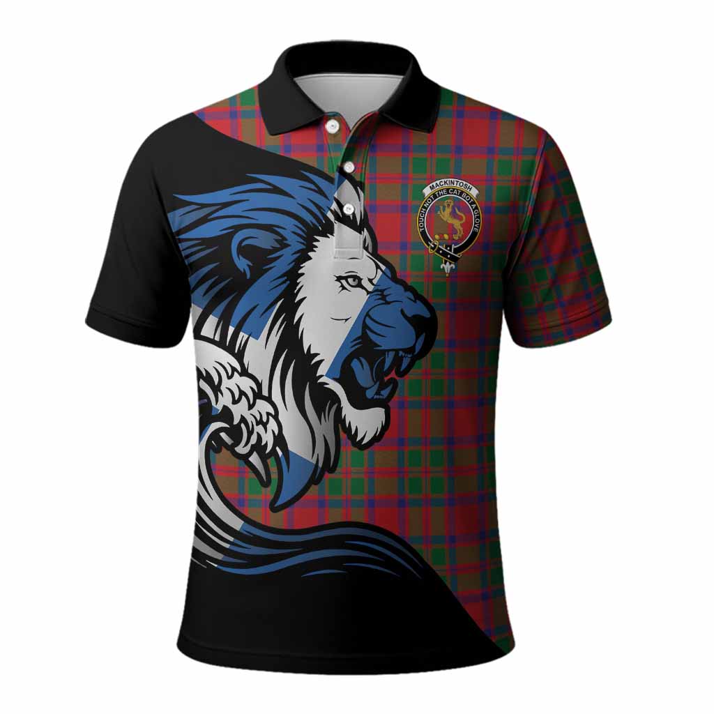 MacKintosh (McKintosh) Tartan Crest Polo Shirt Scottish Golden Lions Wave Flow