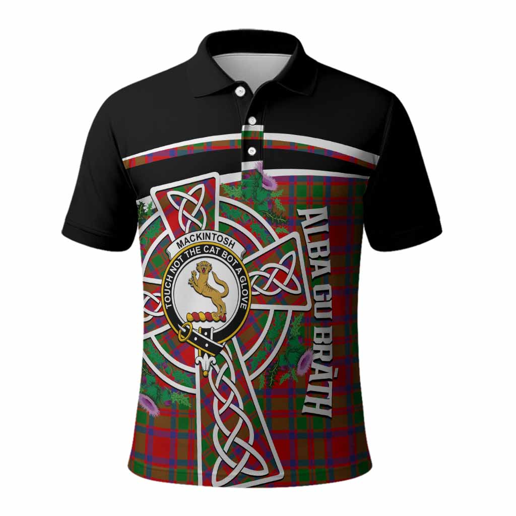 MacKintosh (McKintosh) Tartan Crest Polo Shirt Scottish Thistle Celtic Cross Alba Gu Brath