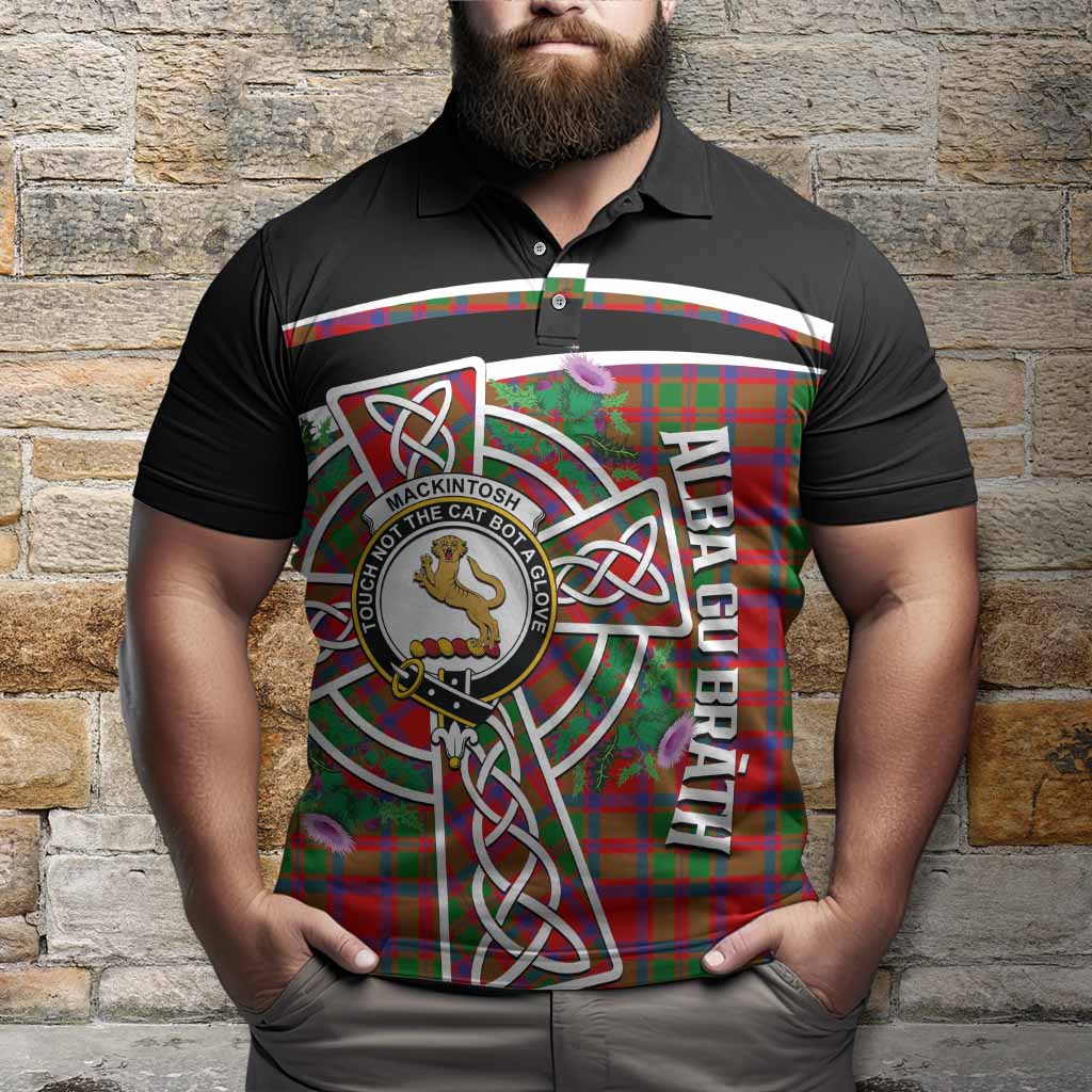 MacKintosh (McKintosh) Tartan Crest Polo Shirt Scottish Thistle Celtic Cross Alba Gu Brath