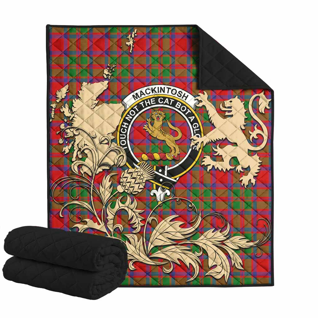 MacKintosh (McKintosh) Tartan Crest Premium Quilt with Scottish Iconic Symbols 