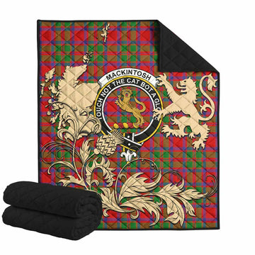 MacKintosh (McKintosh) Tartan Crest Premium Quilt with Scottish Iconic Symbols 
