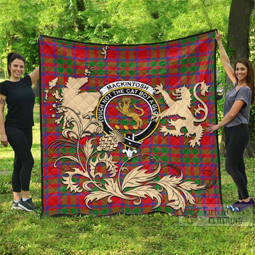 MacKintosh (McKintosh) Tartan Crest Premium Quilt with Scottish Iconic Symbols 