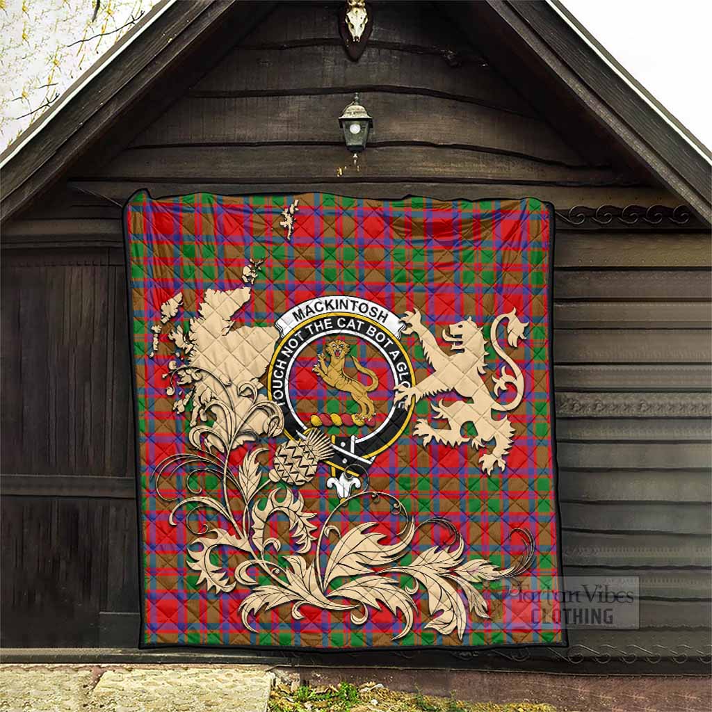 MacKintosh (McKintosh) Tartan Crest Premium Quilt with Scottish Iconic Symbols 