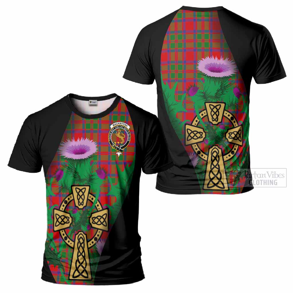 MacKintosh (McKintosh) Tartan Crest T-Shirt Celtic Cross Thistle Flowers