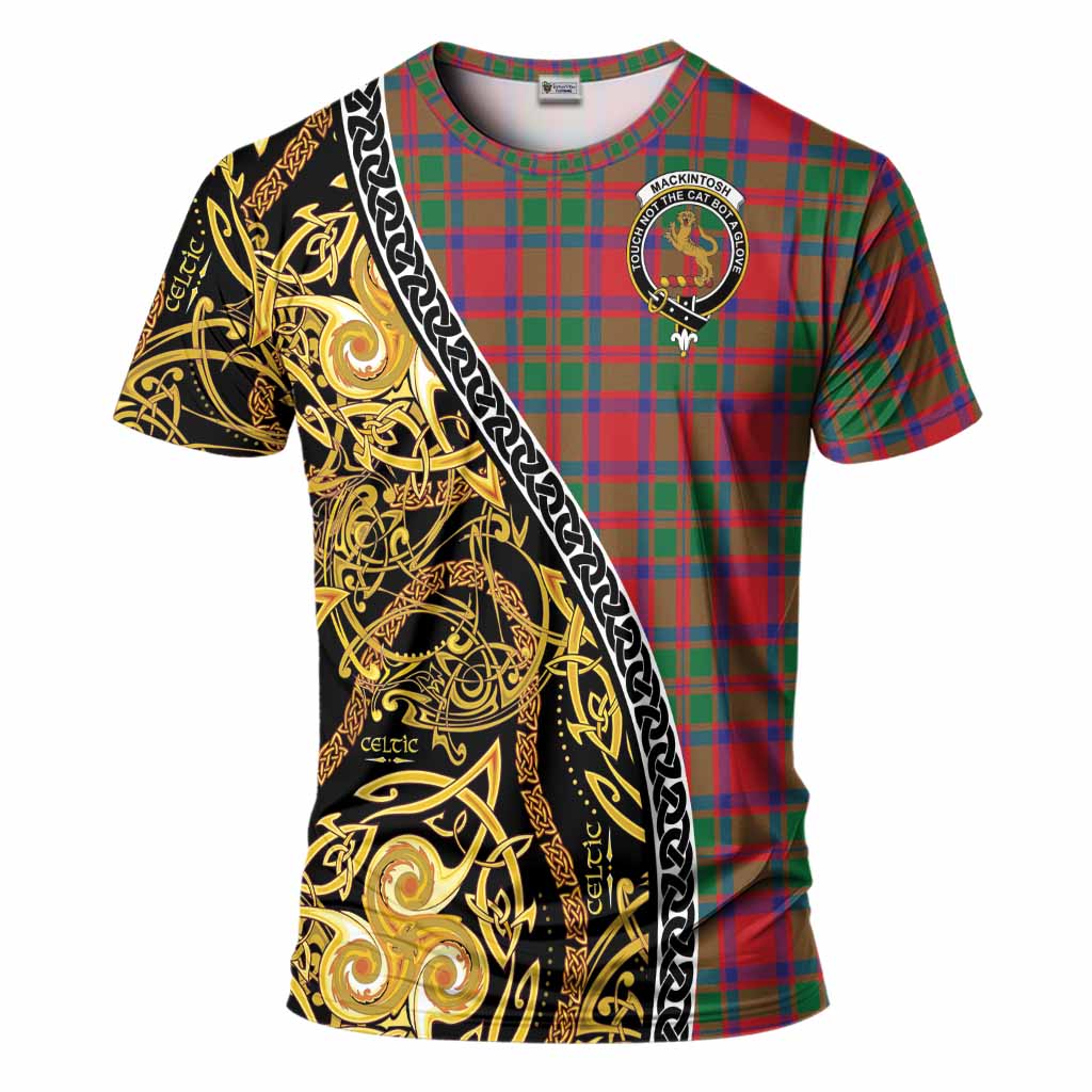 MacKintosh (McKintosh) Tartan Crest T-Shirt Celtic Knot and Triple Trickle Spiral Symbols