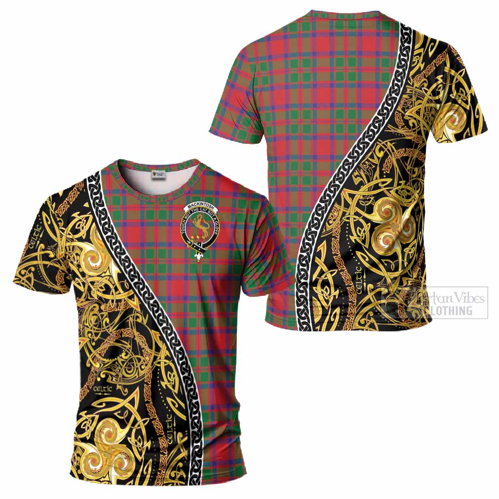 MacKintosh (McKintosh) Tartan Crest T-Shirt Celtic Knot and Triple Trickle Spiral Symbols