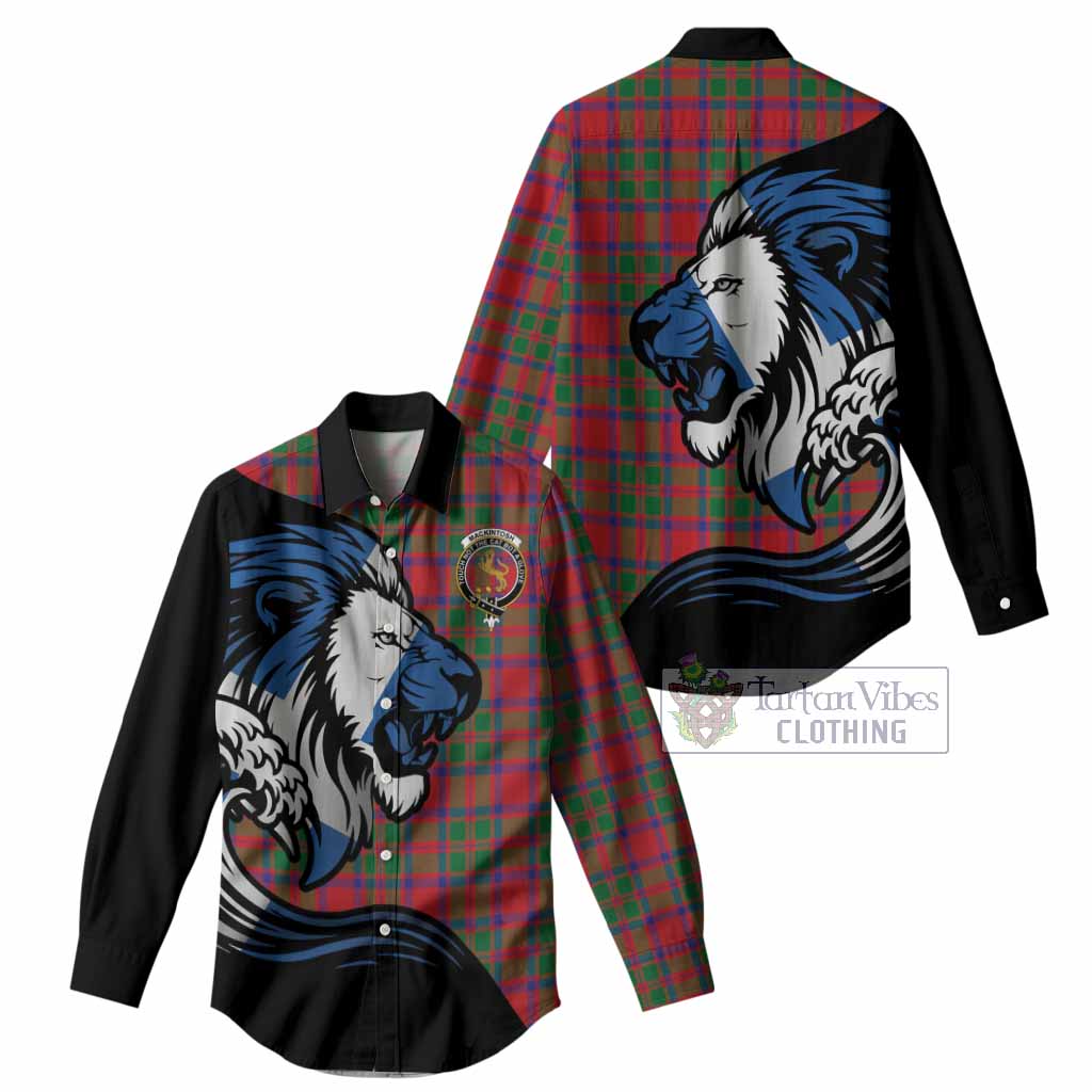 MacKintosh (McKintosh) Tartan Crest Women Casual Shirt Scottish Golden Lions Wave Flow