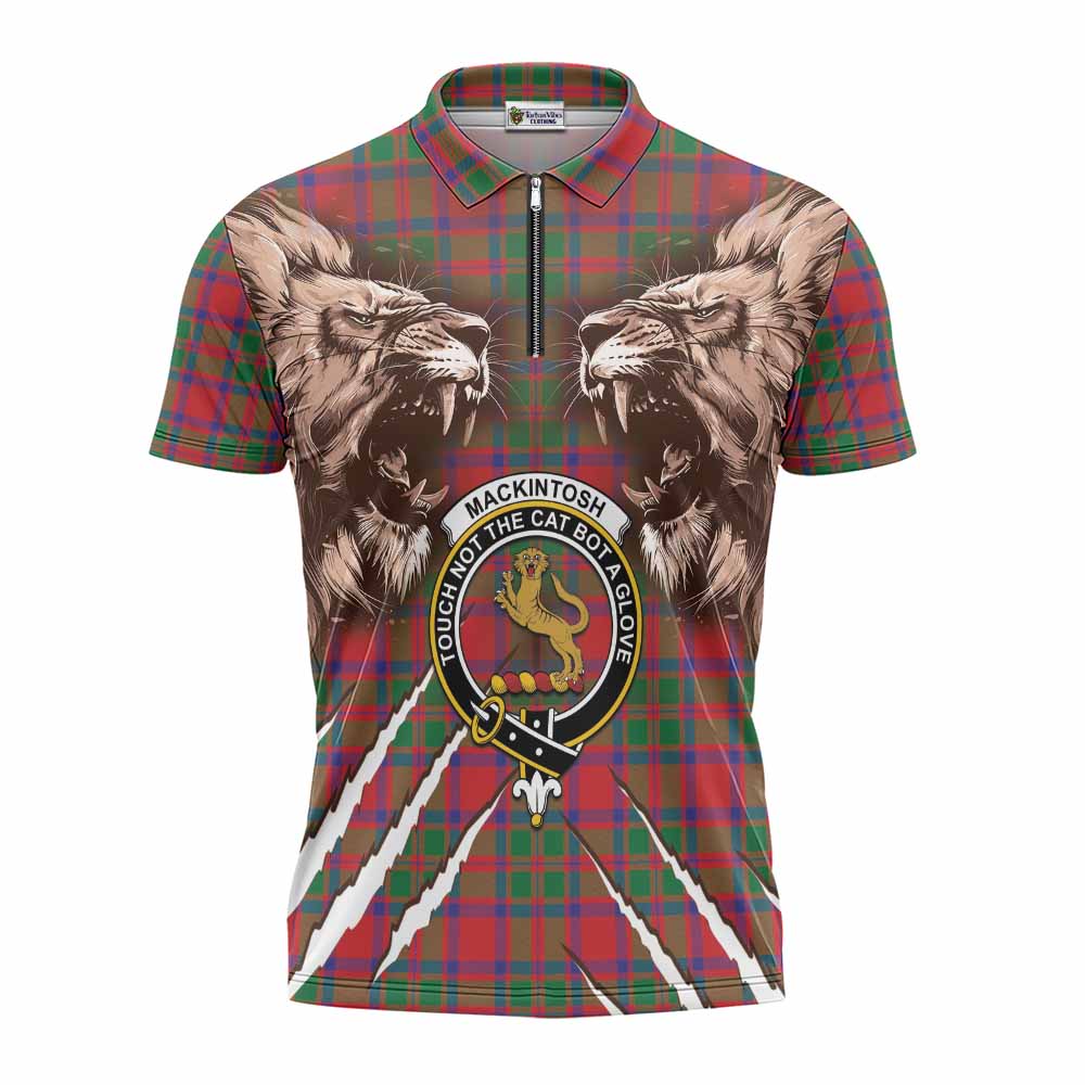 MacKintosh (McKintosh) Tartan Crest Zipper Polo Shirt Ferocious Lion Style