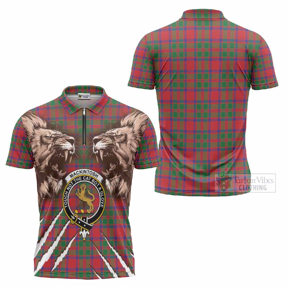 MacKintosh (McKintosh) Tartan Crest Zipper Polo Shirt Ferocious Lion Style