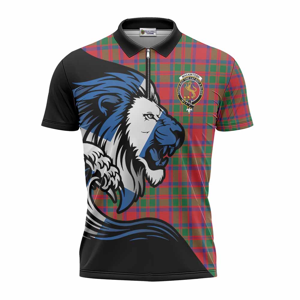 MacKintosh (McKintosh) Tartan Crest Zipper Polo Shirt Scottish Golden Lions Wave Flow