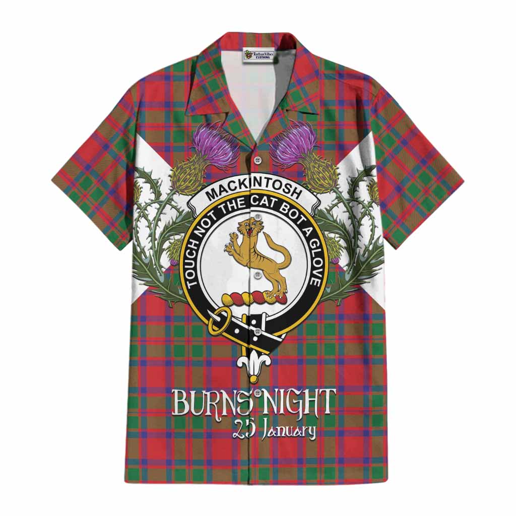 MacKintosh (McKintosh) Tartan Family Crest Cotton Hawaiian Shirt Scottish Burns Night Thistle Floral