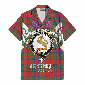 MacKintosh (McKintosh) Tartan Family Crest Cotton Hawaiian Shirt Scottish Burns Night Thistle Floral