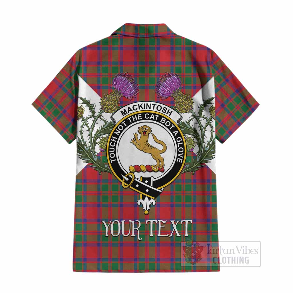 MacKintosh (McKintosh) Tartan Family Crest Cotton Hawaiian Shirt Scottish Burns Night Thistle Floral