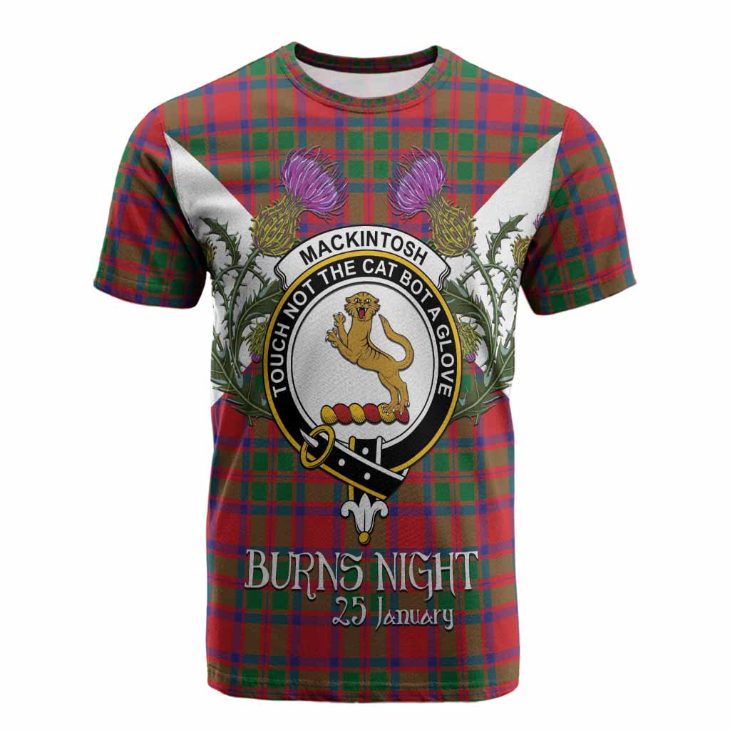 MacKintosh (McKintosh) Tartan Family Crest Cotton T-shirt Scottish Burns Night Thistle Floral