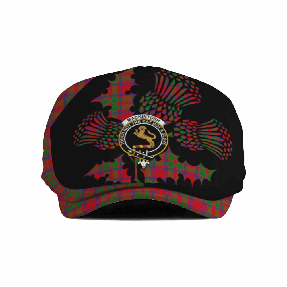 MacKintosh (McKintosh) Tartan Family Crest Flat Cap, Jeff Cap Scotland Thistle Floral