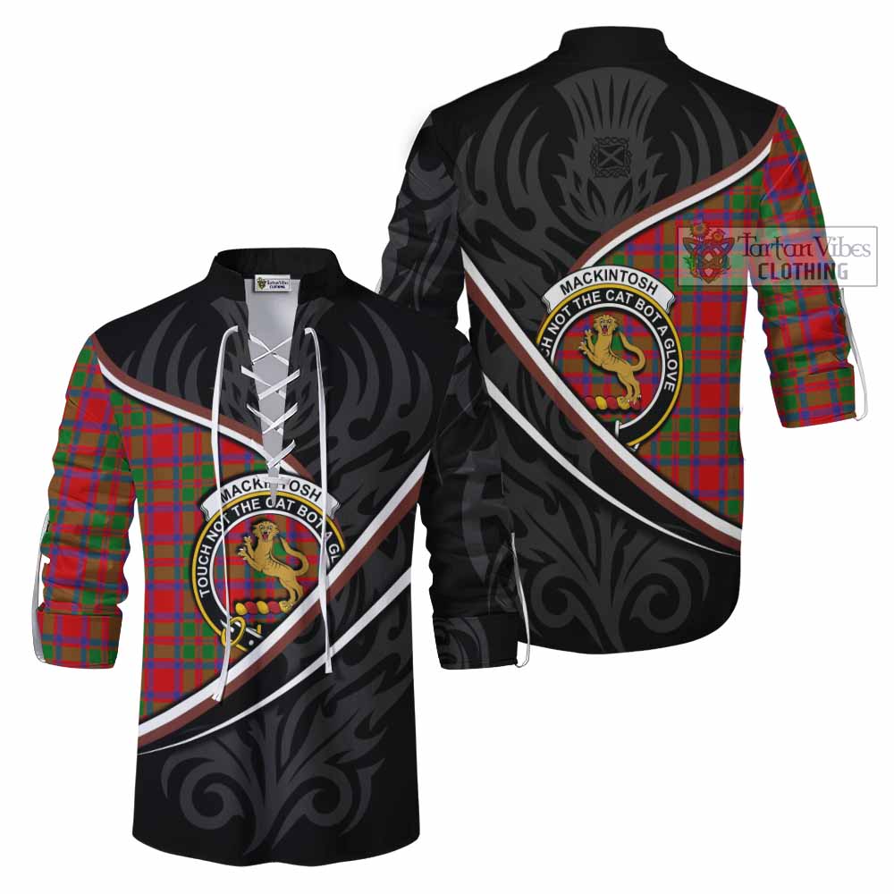 MacKintosh (McKintosh) Tartan Family Crest Ghillie Kilt Shirt Celtic Scottish Thistle Floral - Tartan Vibes Clothing