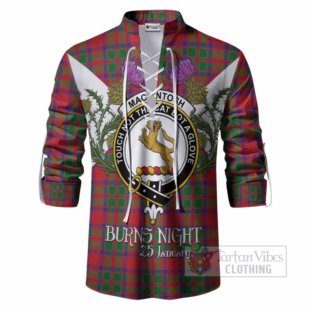 MacKintosh (McKintosh) Tartan Family Crest Ghillie Shirt Scottish Burns Night Thistle Floral