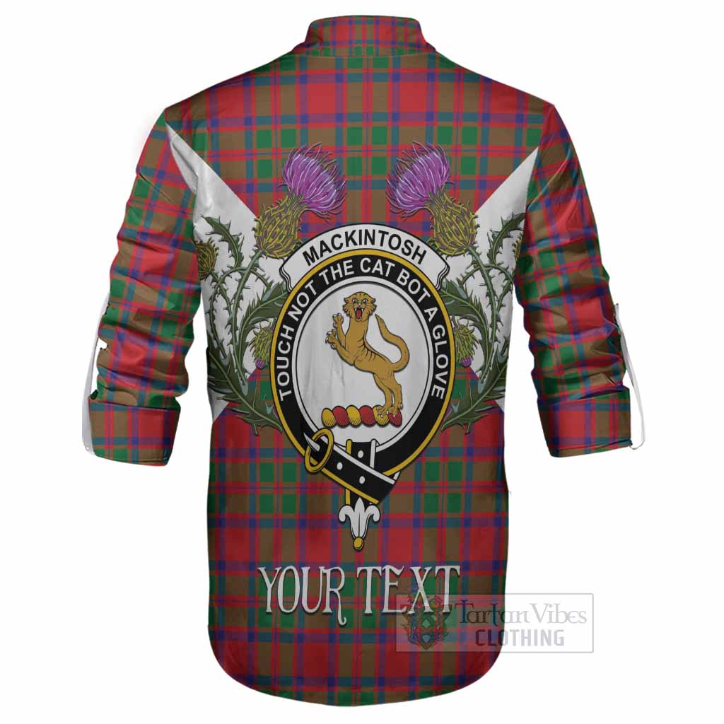 MacKintosh (McKintosh) Tartan Family Crest Ghillie Shirt Scottish Burns Night Thistle Floral
