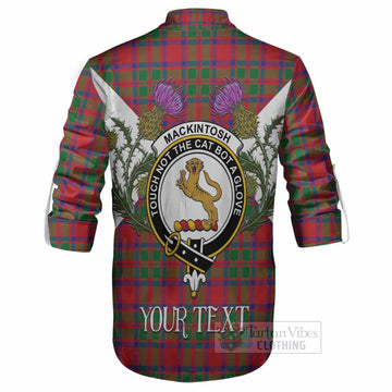 MacKintosh (McKintosh) Tartan Family Crest Ghillie Shirt Scottish Burns Night Thistle Floral