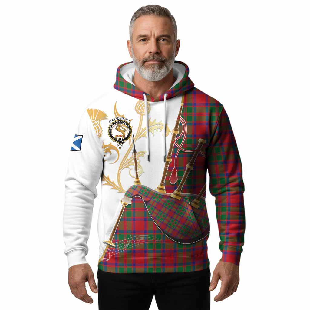 MacKintosh (McKintosh) Tartan Family Crest Hoodie Bagpipes with Scottish Thistle