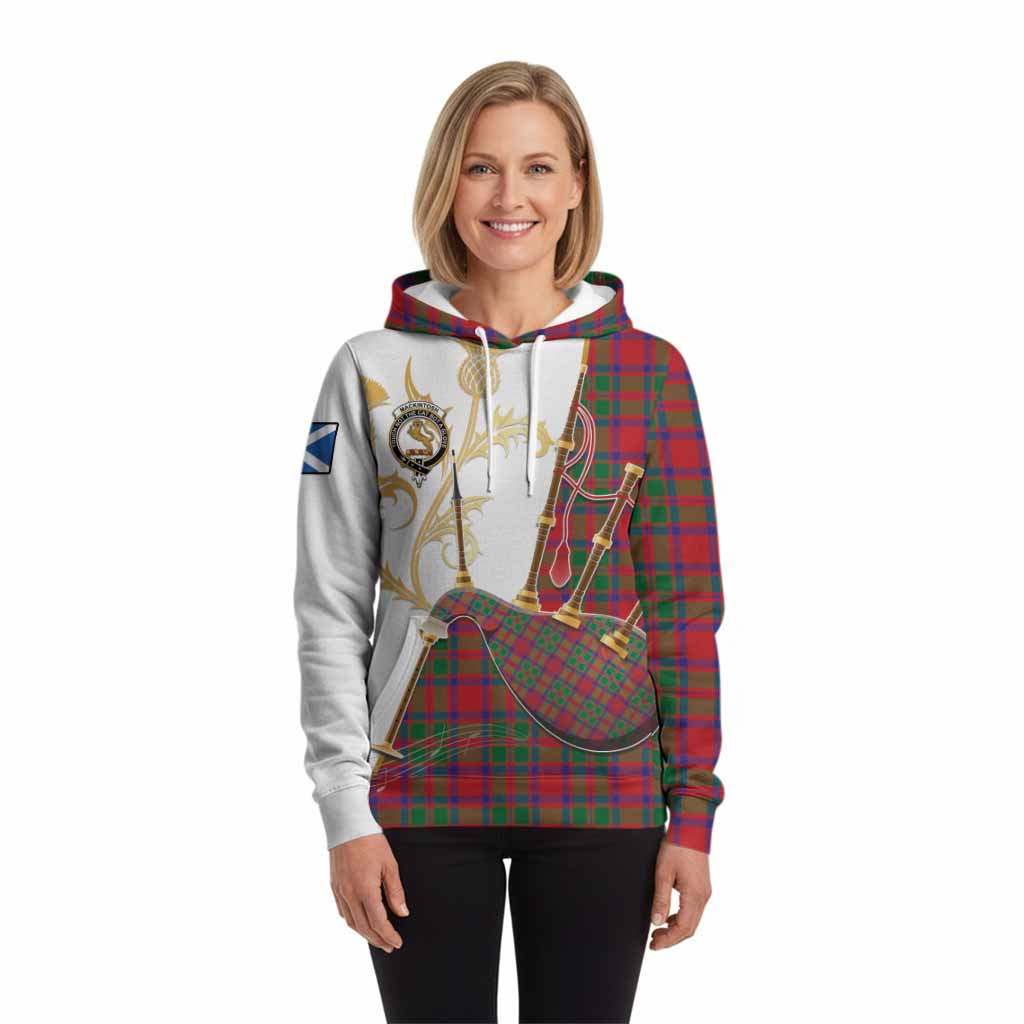 MacKintosh (McKintosh) Tartan Family Crest Hoodie Bagpipes with Scottish Thistle