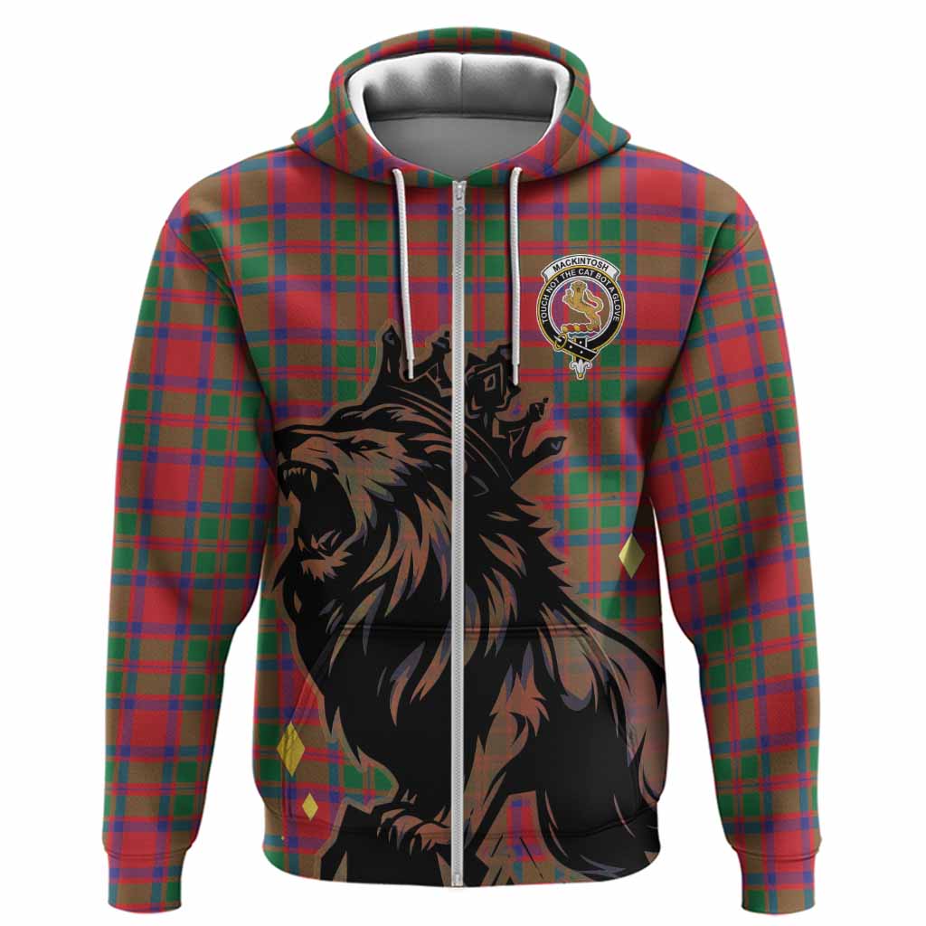 MacKintosh (McKintosh) Tartan Family Crest Hoodie Crowned Lion Roaring