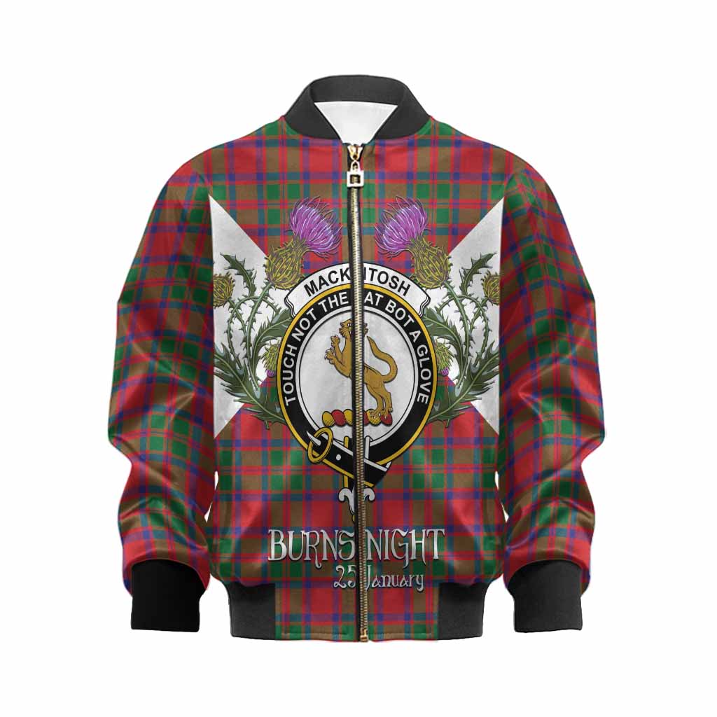 MacKintosh (McKintosh) Tartan Family Crest Kid Bomber Jacket Scottish Burns Night Thistle Floral