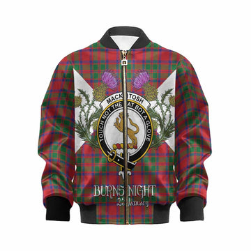 MacKintosh (McKintosh) Tartan Family Crest Kid Bomber Jacket Scottish Burns Night Thistle Floral