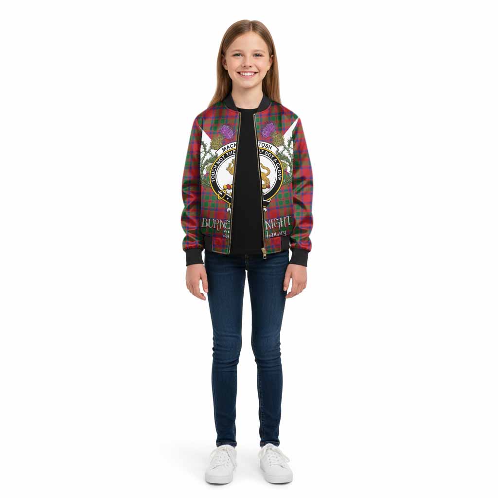 MacKintosh (McKintosh) Tartan Family Crest Kid Bomber Jacket Scottish Burns Night Thistle Floral