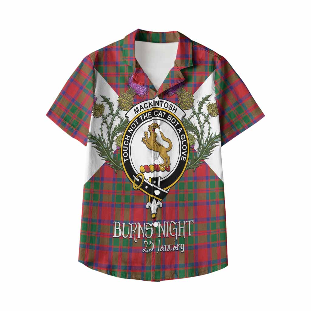 MacKintosh (McKintosh) Tartan Family Crest Kid Hawaiian Shirt Scottish Burns Night Thistle Floral