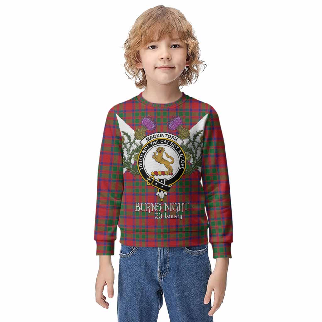 MacKintosh (McKintosh) Tartan Family Crest Kid Knitted Sweatshirt Scottish Burns Night Thistle Floral