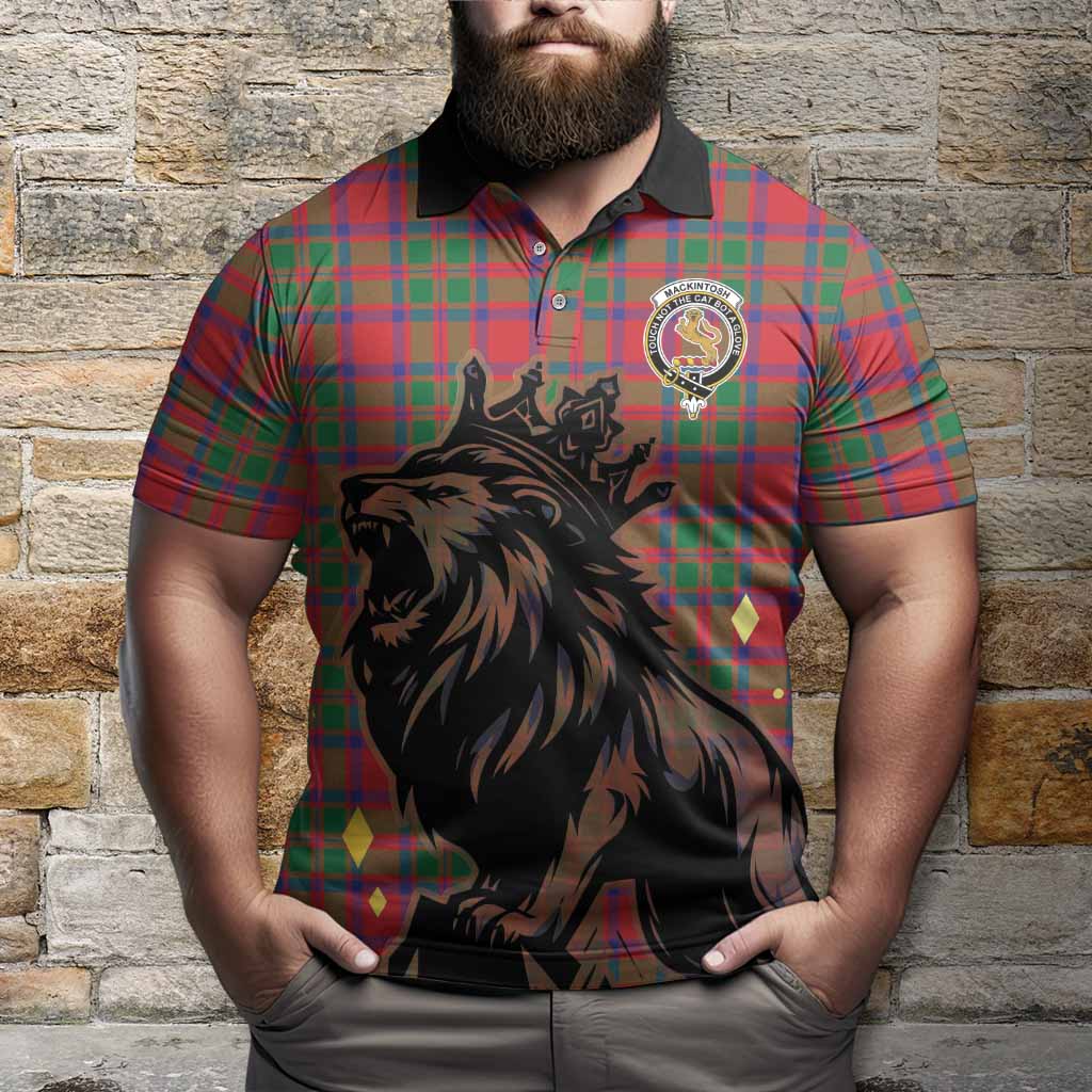 MacKintosh (McKintosh) Tartan Family Crest Polo Shirt Crowned Lion Roaring