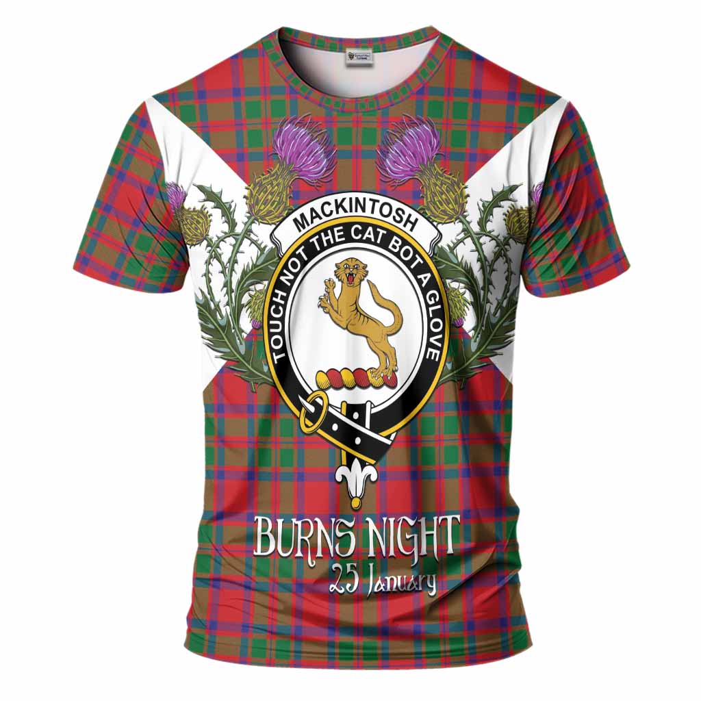 MacKintosh (McKintosh) Tartan Family Crest T-Shirt Scottish Burns Night Thistle Floral