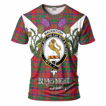MacKintosh (McKintosh) Tartan Family Crest T-Shirt Scottish Burns Night Thistle Floral