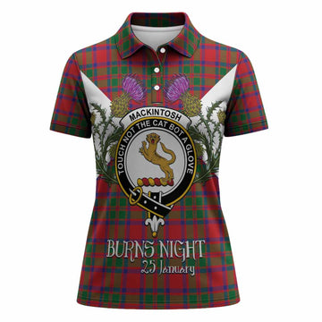 MacKintosh (McKintosh) Tartan Family Crest Women Polo Shirt Scottish Burns Night Thistle Floral