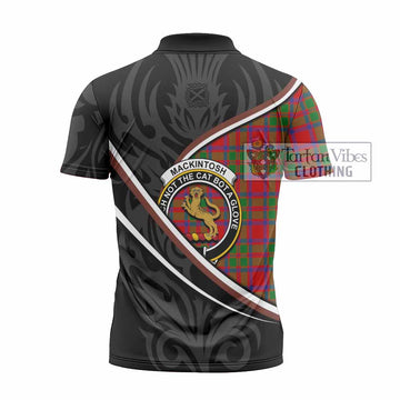 MacKintosh (McKintosh) Tartan Family Crest Zipper Polo Shirt Celtic Scottish Thistle Floral