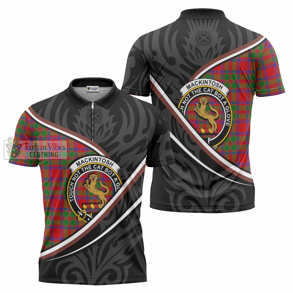 MacKintosh (McKintosh) Tartan Family Crest Zipper Polo Shirt Celtic Scottish Thistle Floral - Tartan Vibes Clothing