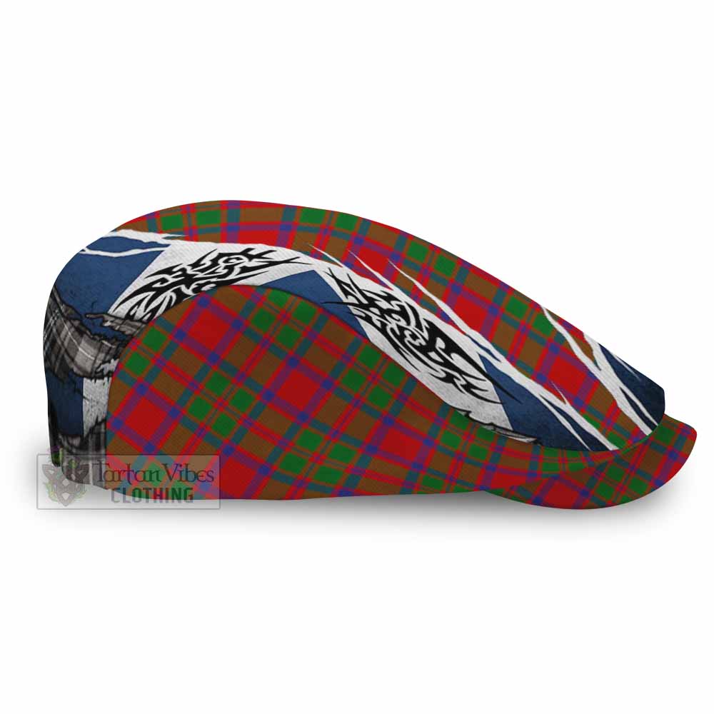 MacKintosh (McKintosh) Tartan Flat Cap, Jeff Cap Scotland Flag Ripped Tribal Design