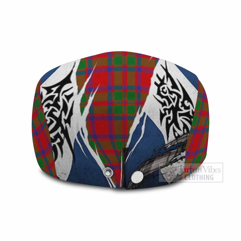 MacKintosh (McKintosh) Tartan Flat Cap, Jeff Cap Scotland Flag Ripped Tribal Design
