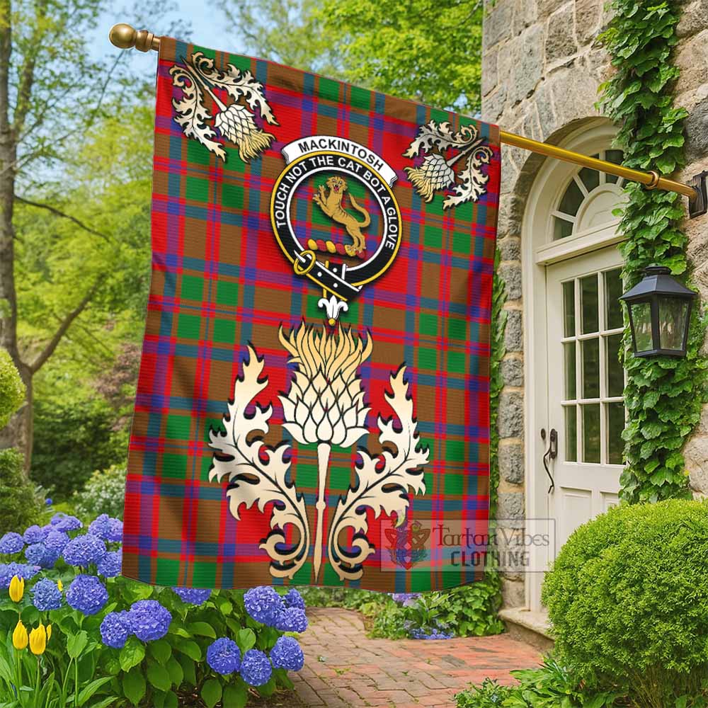 MacKintosh (McKintosh) Tartan Garden Flag with Golden Regal Scottish Thistle Emblem - Tartan Vibes Clothing