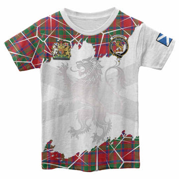 MacKintosh (McKintosh) Tartan Kid T-shirt with Family Crest and Lion Rampant Grunge Style