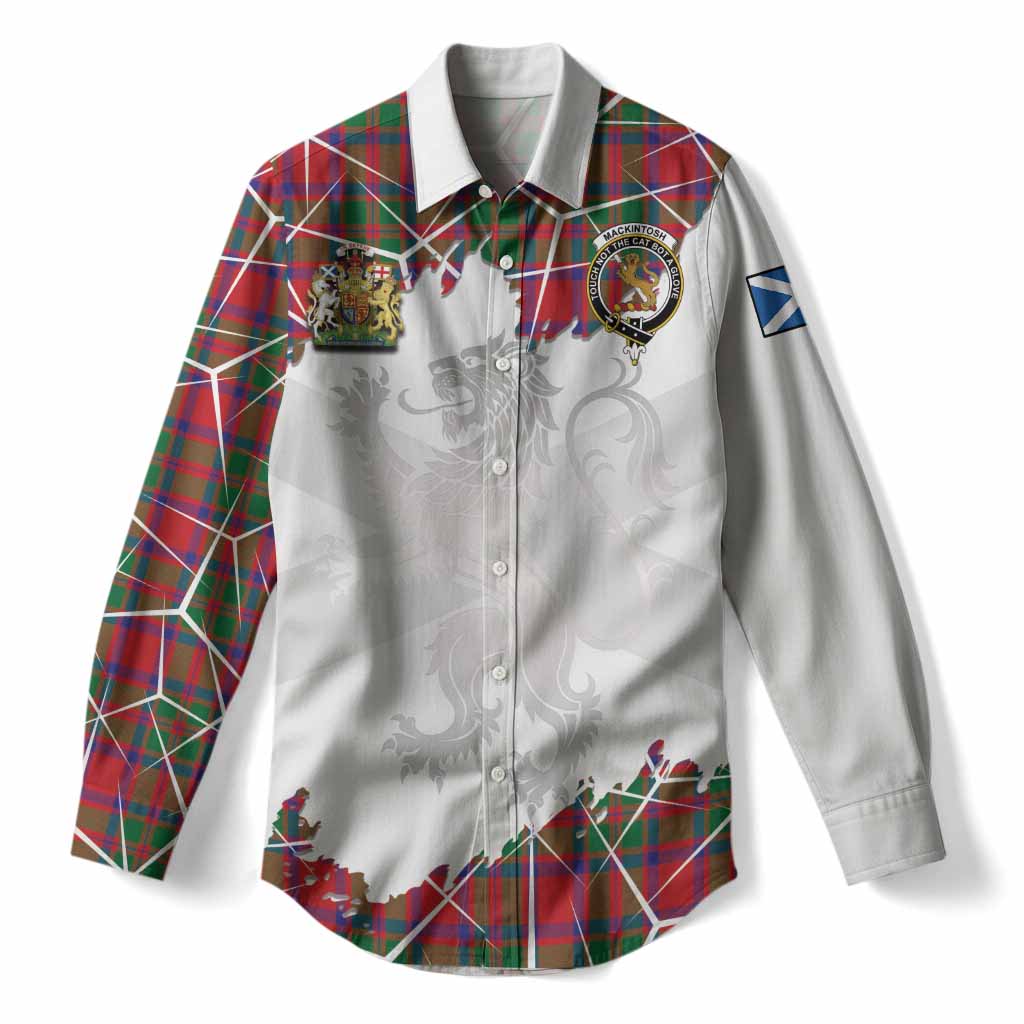 MacKintosh (McKintosh) Tartan Women Casual Shirt with Family Crest and Lion Rampant Grunge Style